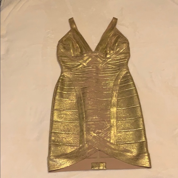 Herve Leger Ari Gold Bandage Dress- NWT - Picture 3 of 6